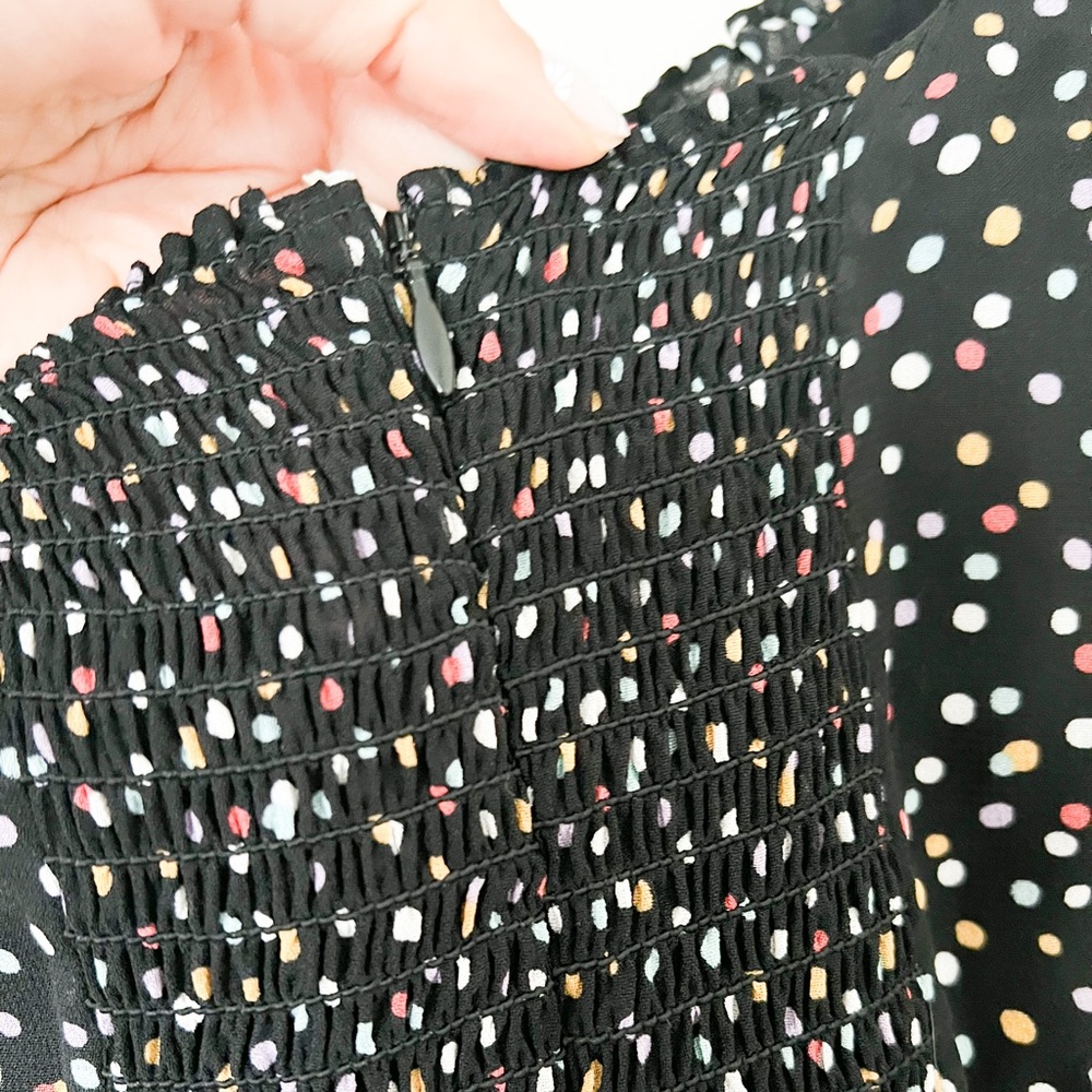 REFORMATION Polka Dot Confetti ELIN Square Neck Bow Shoulder Mini-Dress XS - Picture 7 of 8